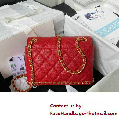 Chanel Grained Calfskin  &  Gold-Tone Metal Chain Flap Bag AS4431 Red 2023